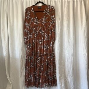 Just...Taylor Rust Floral V-Neck Smocked Tiered Maxi Dress